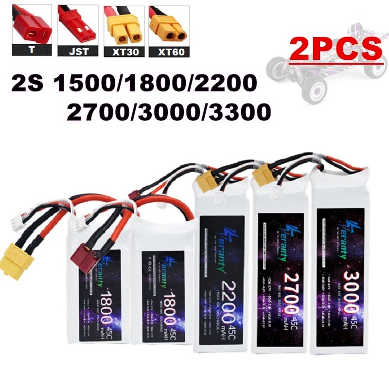 Rc Helicopter Battery - 2PCS 7.4V Lipo 2S Battery 1500mah/1800mAh/2200mah/2700mah/3000mah/3300mah