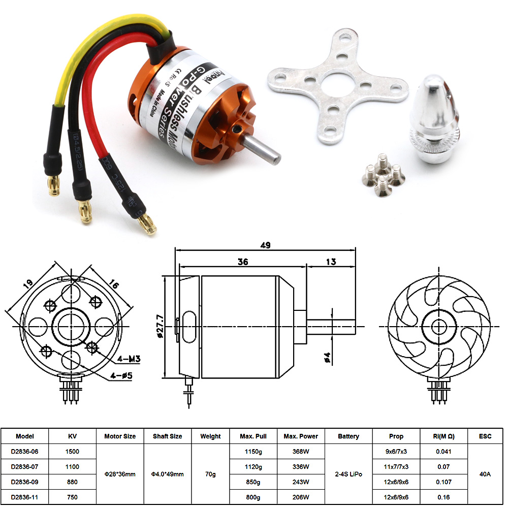 RC Motor D2836 750KV 1500KV 88 - Rc Helicopter Motor avis et prix