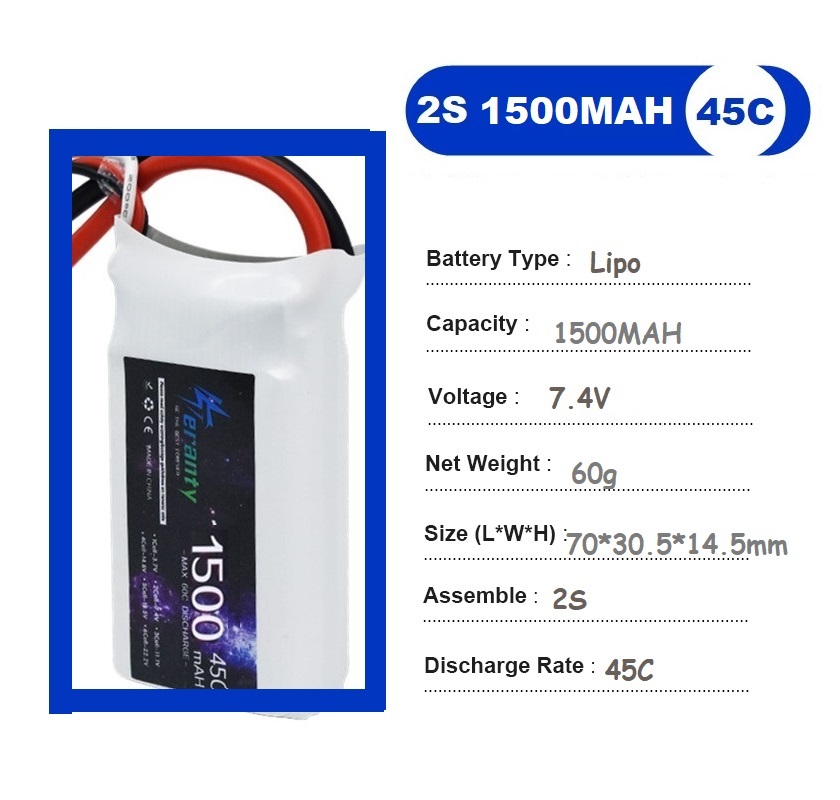 2PCS 7.4V Lipo 2S Battery 1500 - Rc Helicopter Battery avis et prix